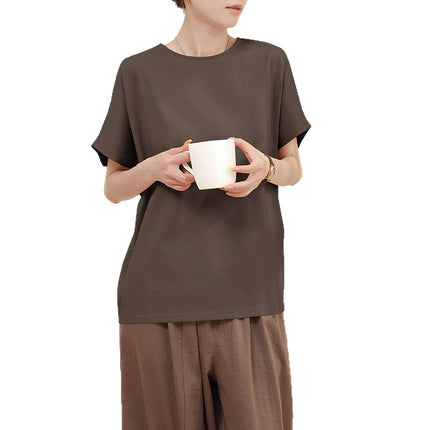 Japanese Rakuten Batwing Sleeve T-Shirt Women's Summer Popular Casual Pure Cotton Cool Loose Anti-Pilling Solid Color Short Sleeve