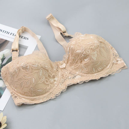 Cross-border explosions ultra-thin cup gathered sexy lace adjustable steel ring bra large size ladies underwear wholesale