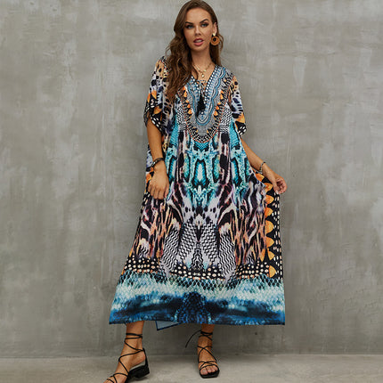 European and American new polyester printed beach dress loose bikini swimsuit cover shirt seaside vacation sun protection shirt for women