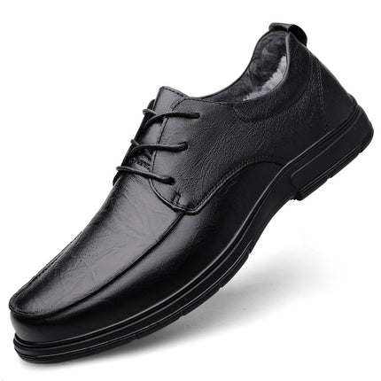 2025 Autumn New Men's Leather Shoes Comfortable and Breathable Winter Fleece-Lined First Layer Cowhide Warm Leather Shoes Dad Shoes