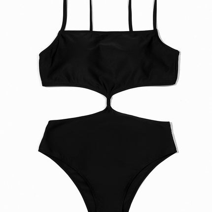 Billion swimming one-piece swimsuit women's 2025 solid color stitching hollow European and American sexy swimwear foreign trade wholesale clearance
