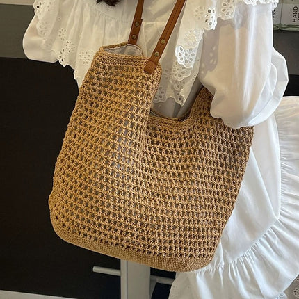 2026 New Style Single-Shoulder Beach Bag, Lazy Style Cotton Woven Bag, Internet Celebrity Style, Yunnan Travel Straw Woven Bag