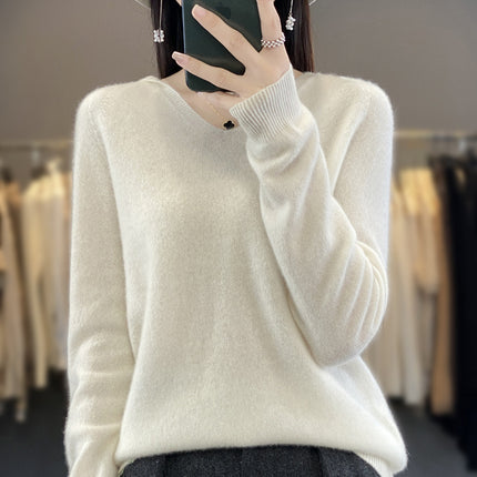 2024100 Soft Waxy Wool Hoodie for Women Manufacturer Wholesale Seamless Long-Sleeved Pullover Knitwear in Stock Fine Wool