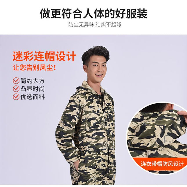 Camouflage One-piece Work Clothes Carrying Clothing Men's Dust-proof One-piece Full-body Protective Clothing Breathable Spray-painted Labor Protection One-piece Clothing