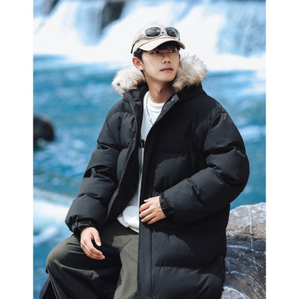 New Long Men's Big Wool Collar Thickened Extra Large Warm and Cold-proof Fashionable Jacket for Youth Fashionable Couple Clothes plus size Bread Clothes