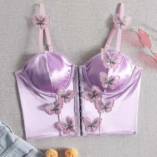 European and American Fashion Fishbone Brassiere Three-dimensional Butterfly Girly Heart High-end Camisole Vest with Buckle Outer Wear Beautiful Back Tube Top