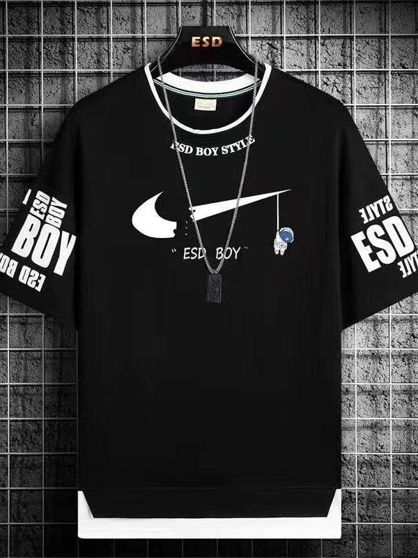 Teenager Short-sleeved T-shirt Men's 2024 New Summer Loose Fashionable All-match Half-sleeved Handsome Junior High School Students Big Boy