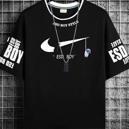 Teenager Short-sleeved T-shirt Men's 2024 New Summer Loose Fashionable All-match Half-sleeved Handsome Junior High School Students Big Boy