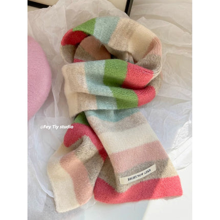 Export South Korea ins wool soft huhu apple green color scarf autumn and winter warm all-match scarf couple Korean style