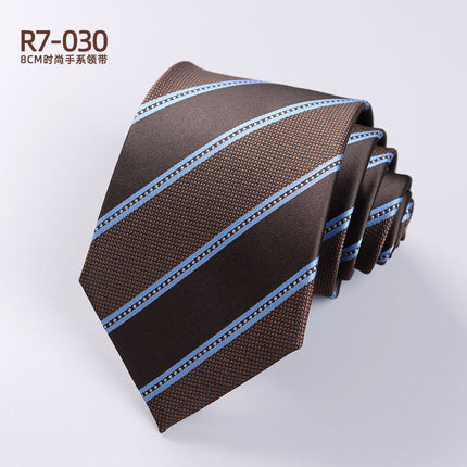 Korean-style British Business Dress Brown Green Suit Shirt Accessories All-match Retro Hand-Style 8cm Striped Tie for Men