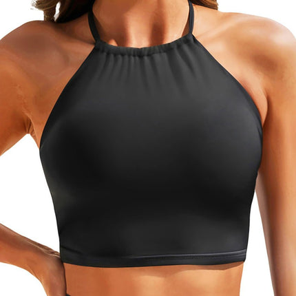 2025 New Export Pure Color Suspender Halter Swimsuit European and American Outer Wear Tube Top Sexy Bikini Swimsuit Top