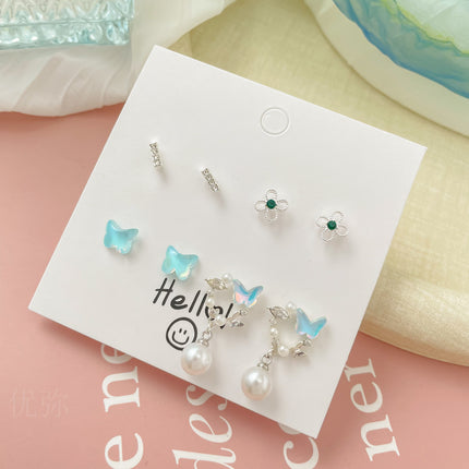 Exquisite Pink Zircon Butterfly Earrings suit Light Luxury High-end Earrings Sweet Fairy Style Earrings Summer Seaside