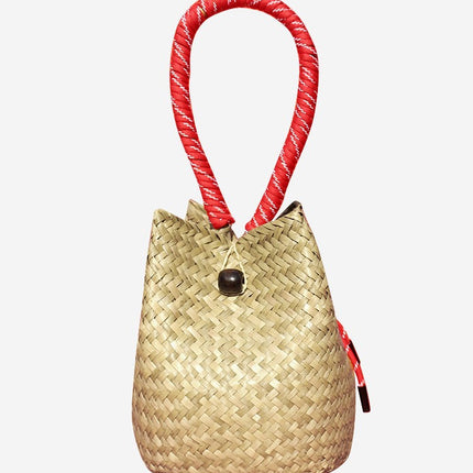 Chinese Red Festive Wedding Straw Woven Bag Bridesmaid Gift Bag Wedding Candy Box Handmade Woven Women's Shoulder Bag