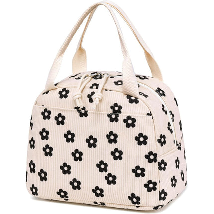 Cross-Border New Product Corduroy Printed Portable Lunch Bag Large Capacity Fresh-Keeping Lunch Bag Suitable for Outdoor Camping