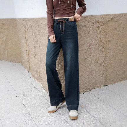 Elastic Wide-Leg Soft Denim Jeans for Women, High-Waisted, Four-Way Stretch, Straight-Leg Pants, Vintage Style, Slimming, Loose, Soft, Casual Pants, Versatile