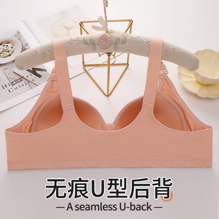 Cross-Border Front-Clasp Middle-Aged Women's Underwear, Beautiful Back Design, Wireless Vest-Style New Model, Fixed Cup, Large Size, Thin Bra