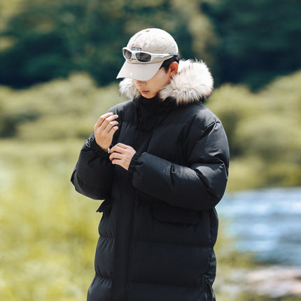 New Long Men's Big Wool Collar Thickened Extra Large Warm and Cold-proof Fashionable Jacket for Youth Fashionable Couple Clothes plus size Bread Clothes