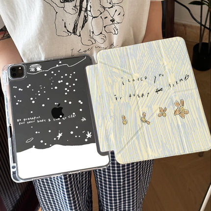 For iPad11 protective cover air7 shell transparent anti-bending pro Apple 11 inch new mini7 cartoon painting