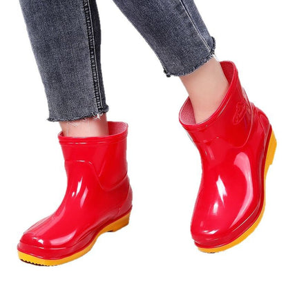 Four Seasons Short Tube Sunny Rain Women's Water Shoes Fashion Purple Rain Shoes Kitchen Canteen Mom Cleaning Non-slip Rubber Shoes Rain Boots