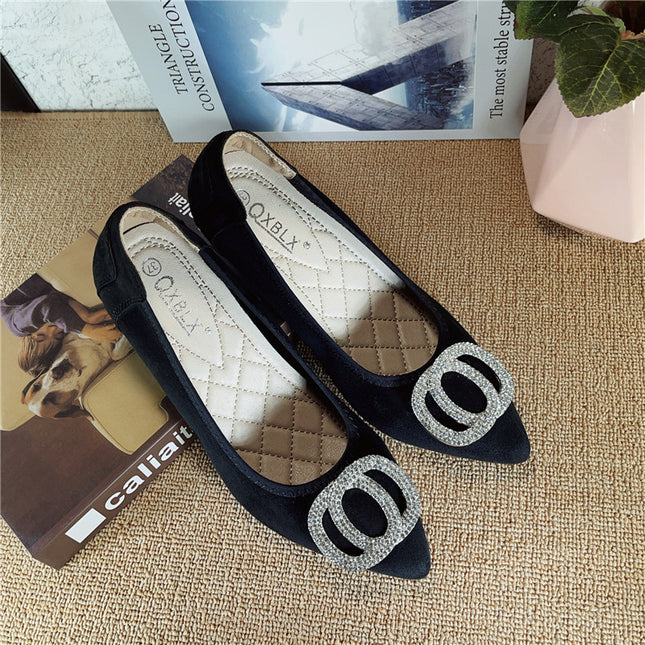 Women's Height-Increasing Shoes 2026 Spring New Suede Rhinestone Pointed Toe Shallow Wedge Comfortable Trendy Loafers