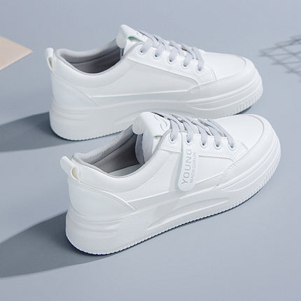 2026 Hot-Selling Spring and Autumn Lightweight White Sneakers with Leather Surface, Height-Increasing Soft Sole, Breathable Thick-Soled Sports Casual Shoes for Women