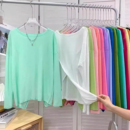 Macaron Color Ultra-White Sunscreen Clothing for Women, Front and Back Two-Wear Slit Niche Design Sunscreen T-Shirt Air-Conditioning Shirt