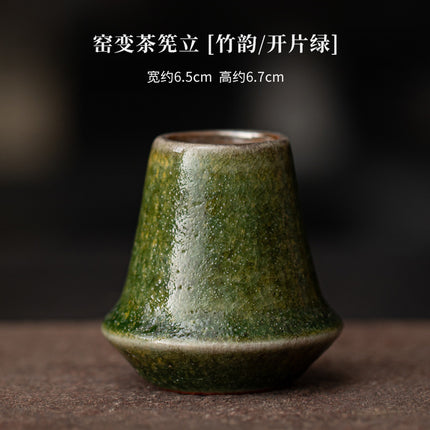 Yao Bian Bamboo Style Ceramic Matcha Four-Piece Set Japanese Matcha Making Tools Tea Bowl Tea Whisk Stand Tea Brush Tea Spoon Accessories