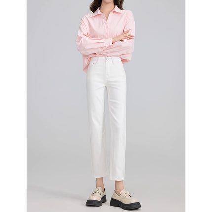 Women's Straight-Leg Jeans 2026 New Summer Thin High-Waisted Slimming Cropped Pants for Petite Figures Black Cigarette Pants