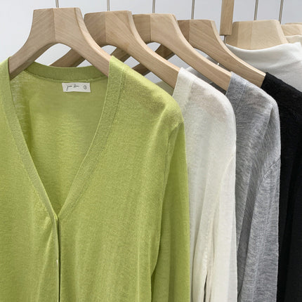 Factory Direct Sale Wool Fruit Green Thin Skirt Knit Cardigan Jacket Women's Early Autumn 2025 New Long-Sleeve Top