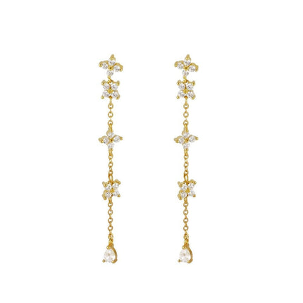 European and American Style Full Diamond Ins Wind Chain Tassel Petal Diamond Elegant Earrings Advanced Sense Design Earrings Ear Clip Earrings
