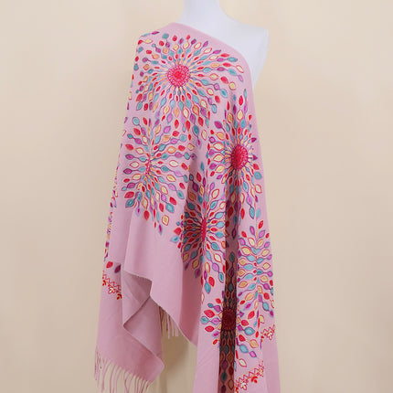 Foreign Trade Imitation Cashmere Sunflower Sunflower Embroidered Flower Scarf Shawl Holiday Ethnic Style Travel Cloak 350g