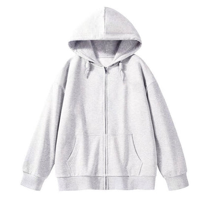 Light Version of Lazy Style New Loose Cardigan Zipper Hooded Sweatshirt Women's Top Jacket Fleece-Lined Thickeneded Blank Version Trendy
