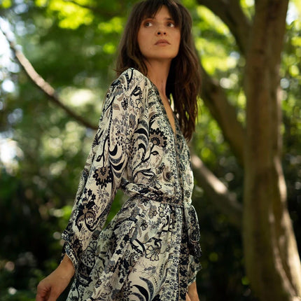 Rayon Beach Cover-Up Summer Positioning Print Bikini Cardigan Bohemian Style Cover-Up Kimono