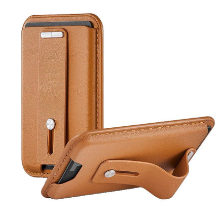 Foreign Trade Factory Strong Magnetic Leather Apple Magnetic Card Holder Card Case Mobile Phone Ring Holder Stand in Stock, Can Be Customized with Logo