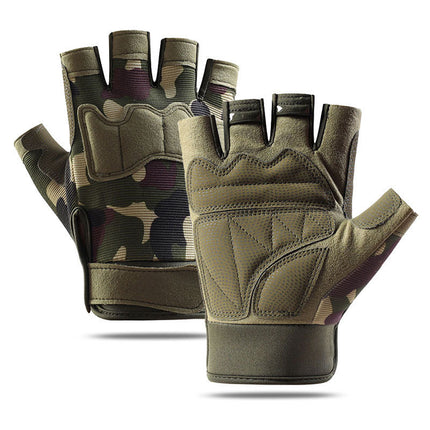 Gloves Outdoor Tactical Half-Finger Cycling Gloves Men's Mountaineering Fitness Training Iron Anti-Slip Electric Vehicle Black Hawk Gloves