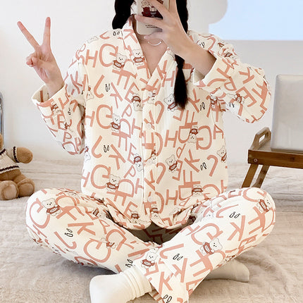 New online celebrity pregnant women nursing pajamas autumn and winter thickened plus size sandwich air cotton maternity cardigan warm confinement clothing