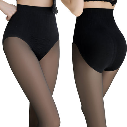 fleece-lined Thickened Water Light Socks Women's Autumn and Winter Stockings Shaping Pants Light Leg Black Skin-penetrating Bottom Socks Artifact High Waist Black Silk