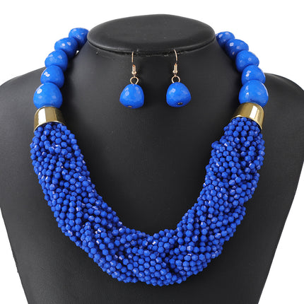 Cross-Border Woven Three-Piece Set of Beaded Rice Beads Multi-Layer Exaggerated Retro Ethnic Style Bohemian Necklace Set for Women