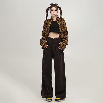 4 Color Corduroy Pleated Wide Leg Casual Pants Women's 2024 Autumn and Winter New High Waist Loose Slimming Straight Pants