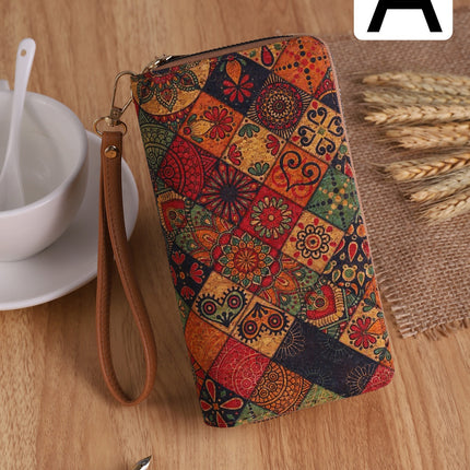 Cross-Border Bohemian Multifunctional Clutch Bag with Multiple Card Slots Wood Grain Wallet Literary Ladies Bag Card Bag Pu Small Bag