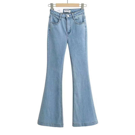 Korean style hot girl high waist tight flared jeans for women 2024 Spring and Autumn New elastic slimming mop pants fashion