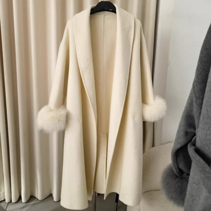 Explosive in stock Autumn and Winter Women's High-end Double-sided Wool Coat Women's Mid-length Removable Real Fox Hair Cuff