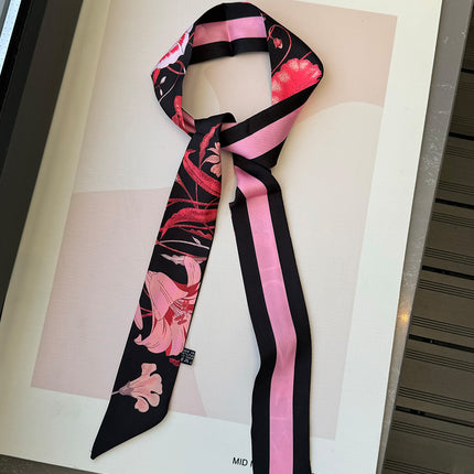 Lined Letter C Puppy Double-Layer Printed All-Match Tie Bag Ribbon Hair Band Ribbon Women's Decorative Small Scarf