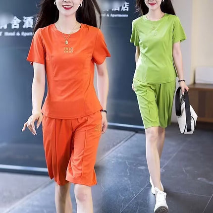 Casual Fashion Sportswear Set for Women 2025 Summer New Trendy Age-Reducing Stylish Slimming Top and Pants Two-Piece Set