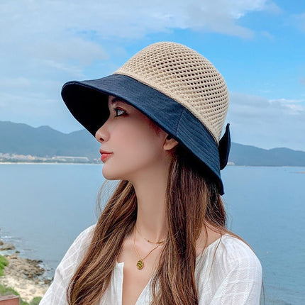 Sun Hat Women's New Fisherman Hat All-match Spring and Summer Hat Women's Breathable Mesh Riding Sun-screen Hat with Large Rim and Small Face