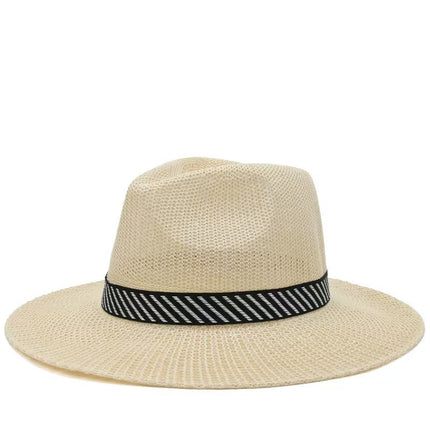 [Great Value] French Style Socialite Flat Top Hat 2025 New Summer Elegant Pearl String Sunshade Woven Straw Hat