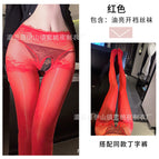 Red shiny open stockings + 33 black thongs / L size recommendation [ 42.5-55kg ]