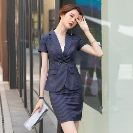 Business Dress Temperament Goddess Fan Striped Suit suit Women's 2023 Summer Fashion Hotel Manager Suit Work Clothes