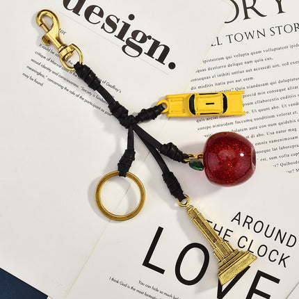 New Model Launched: Iron Tower Apple Mix and Match Crystal Bag Pendant Keychain Pendant Women's Bag Accessories European and American Fashion Red