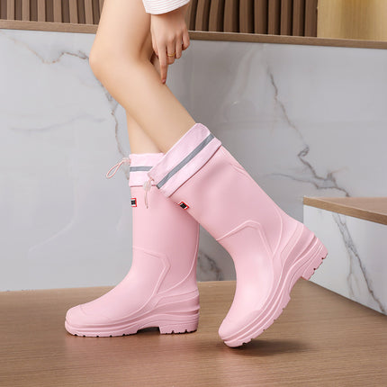 Cross-Border High-Top Rain Boots for Women, Drawstring Closure, Foreign Trade, Japanese and Korean Style, Outdoor Waterproof Shoes, Soft and Durable Rubber Overshoes, Japanese and Korean Style